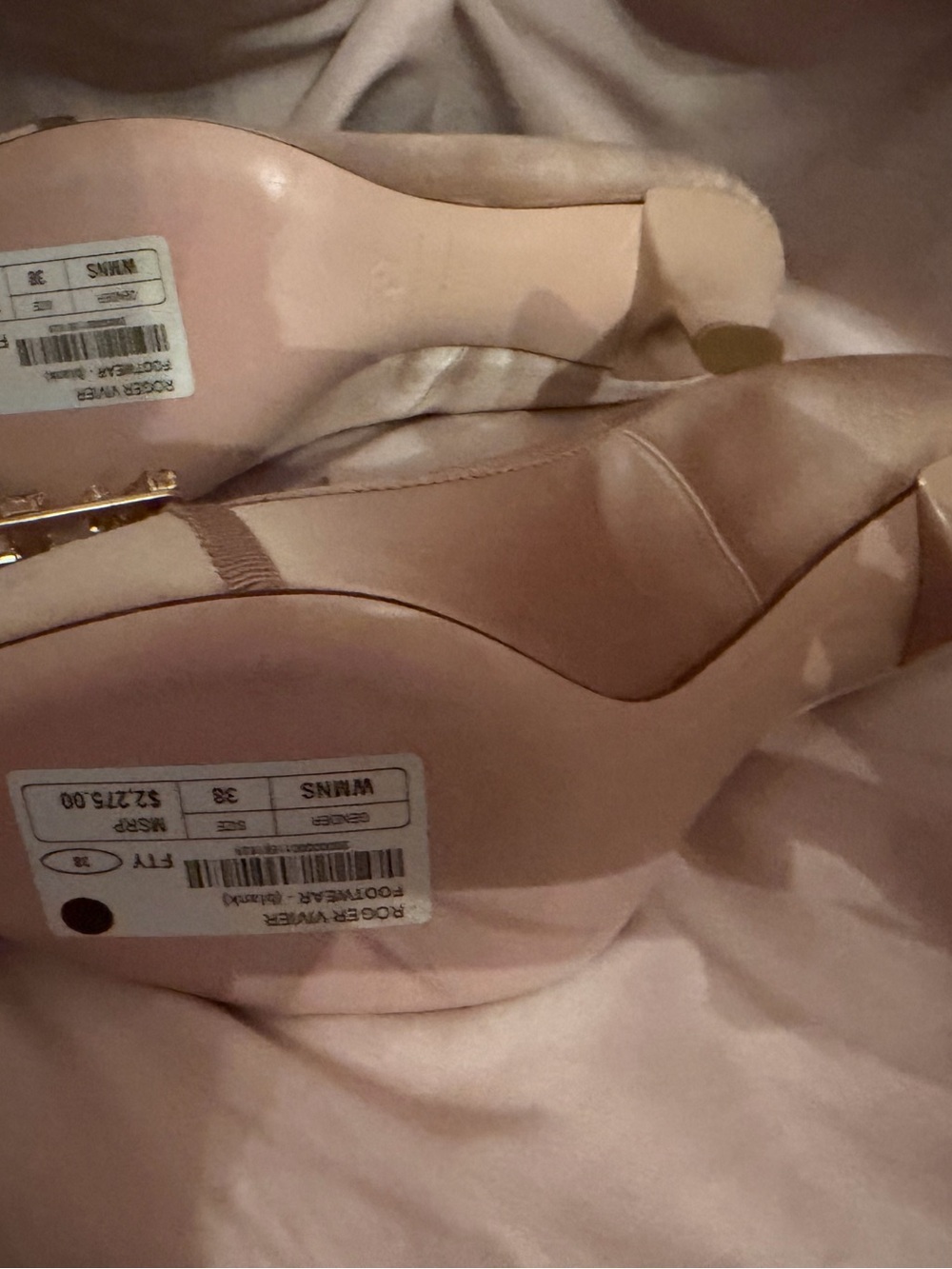Roger Vivier champagne blush pink silk pointed-toe heels 38 crystal buckle - Picture 7 of 8